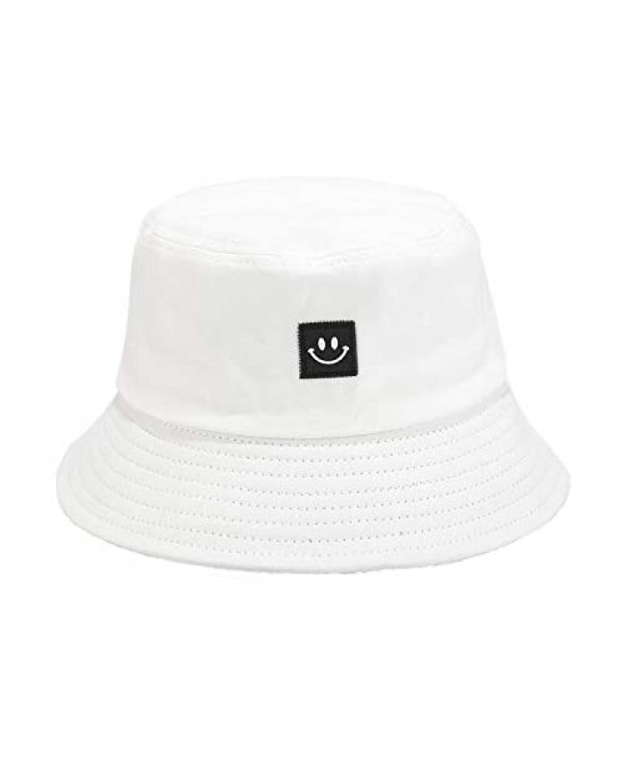 Summer Travel Smiley Bucket Hat Packable Fisherman Cotton Sun Cap for Women