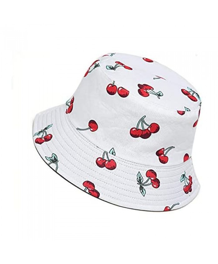 Sun Bucket Hat Reversible - Fruit and Animal Pattern Hats Summer Cap Cherry Cows Daisy