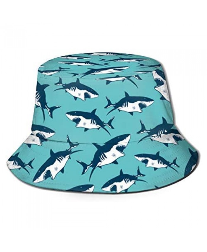 TOLUYOQU Sharks Unisex Packable Bucket Hat Summer Fisherman Hat Travel Beach Sun Cap for Men Women