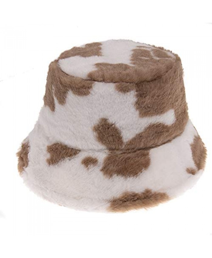 Winter Plush Bucket Hat for Tie Dye Rainbow Fuzzy Faux Fur Warm Bucket Hat Casual Fisherman Cap Winter Plush Bucket Hat