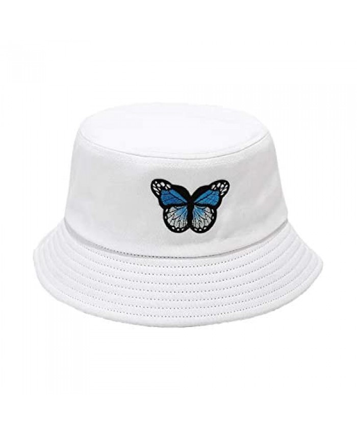 Womens Bucket Hat Butterfly Embroidery Hat Sun Protection Outdoor Cap for Women