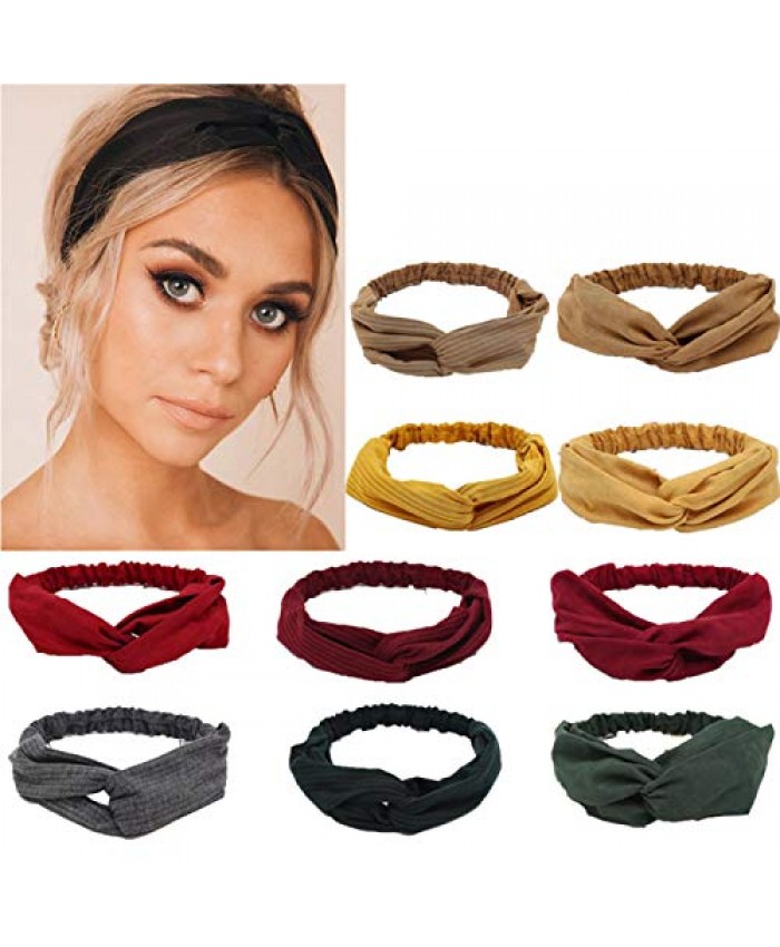 10 Pack Headbands for Women Girls Elastic Turban Head Wrap Boho Criss Cross Head Wrap Hair Band