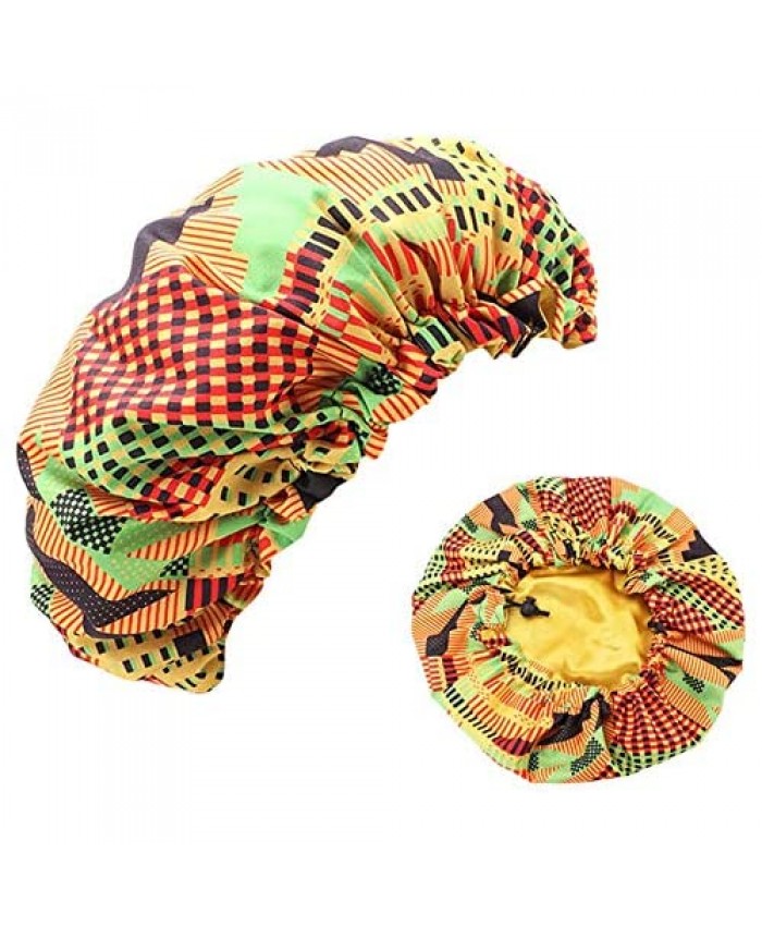 Adjustable African Turban Women Printing Fabric Satin Lined Bonnet