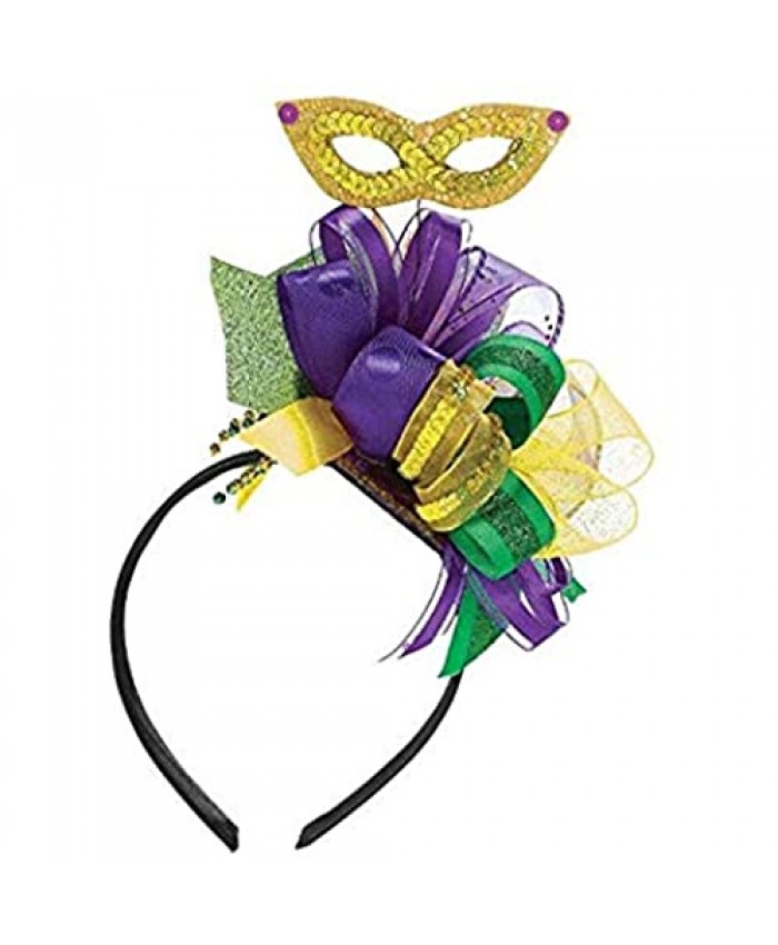 Amscan Mardi Gras Masquerade Sequin Mask Fascinator Headband 10" x 5" Multicolor