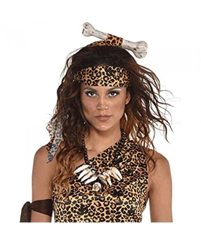 amscan Womens Caveman Bone Leopard Print Headband Brown one Size