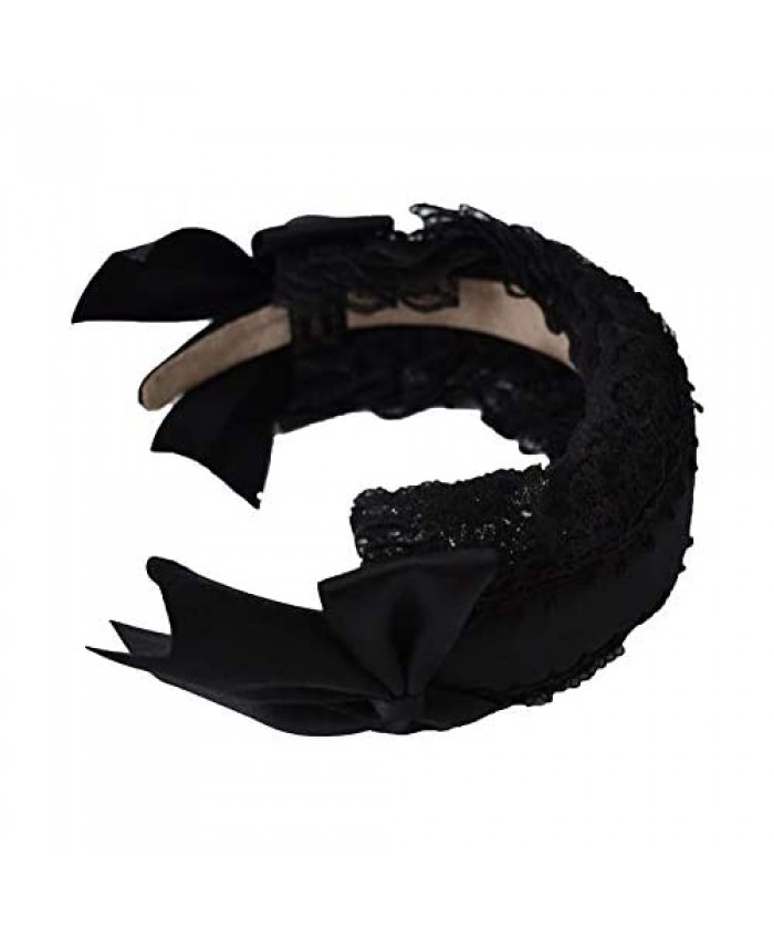 BLESSI Women's Fashion Lace Satin Headband Lolita Gothic with Bow Handmade Hair Band Costume Accessories
