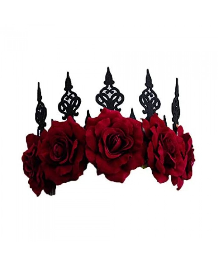 DDazzling Burgundy Rose Flower Crown Flower Headband Halloween Headpiece Festival Cosplay