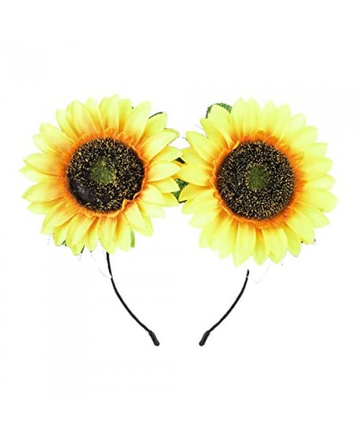 DDazzling Sunflower Crown Sunflower Headband Sunflower Halo Hair Accessories (Big Yellow Headband)