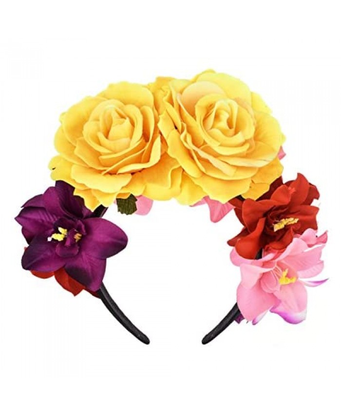 DreamLily Day of The Dead Headband Costume Rose Flower Crown Mexican Headpiece BC40