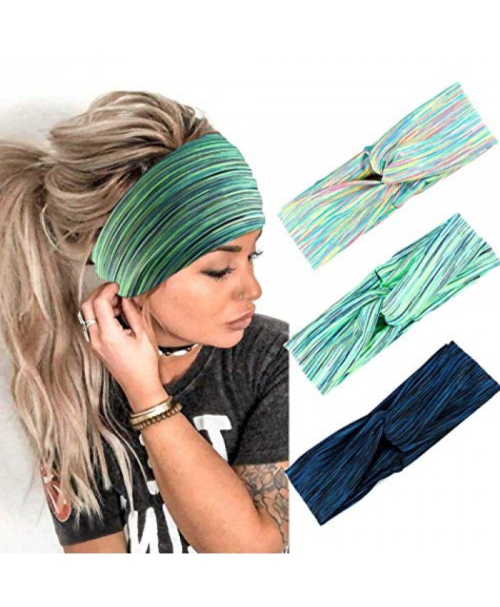 Genbree Sports Breathable Headband Elastic Turban Moisture Wicking Workout Sweatbands Hair Band Fashion Running Yoga for Women men(Pack of 3)