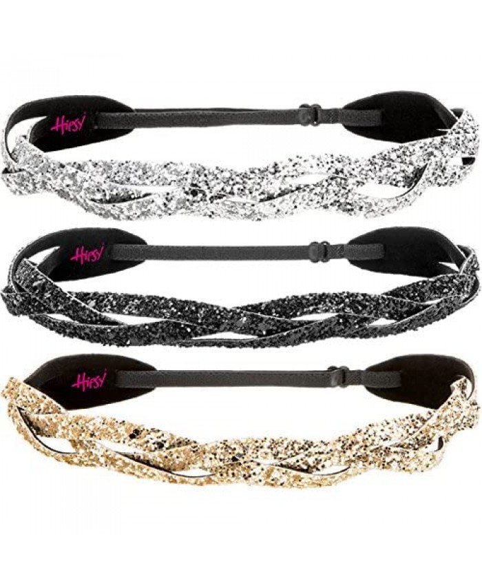Hipsy Women's Adjustable Cute Fashion Bling Glitter Headband Braid Hairband Multi Pack (3pk Gold/Black/Silver Braided Bling Glitter)