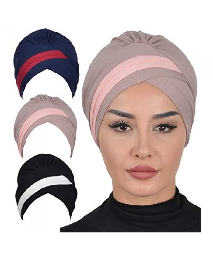 Instant Turban Cotton Scarf Head Wrap 2Colored Headbands For Women