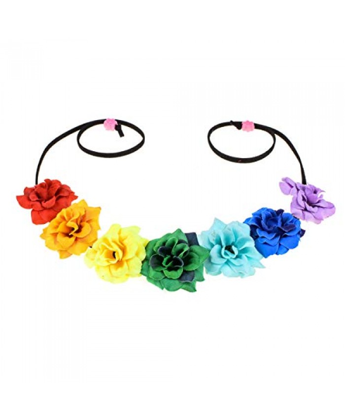 Love Sweety BOHO Floral Crown Rose Flower Headband Hair Wreath (Rainbow Little Flower)
