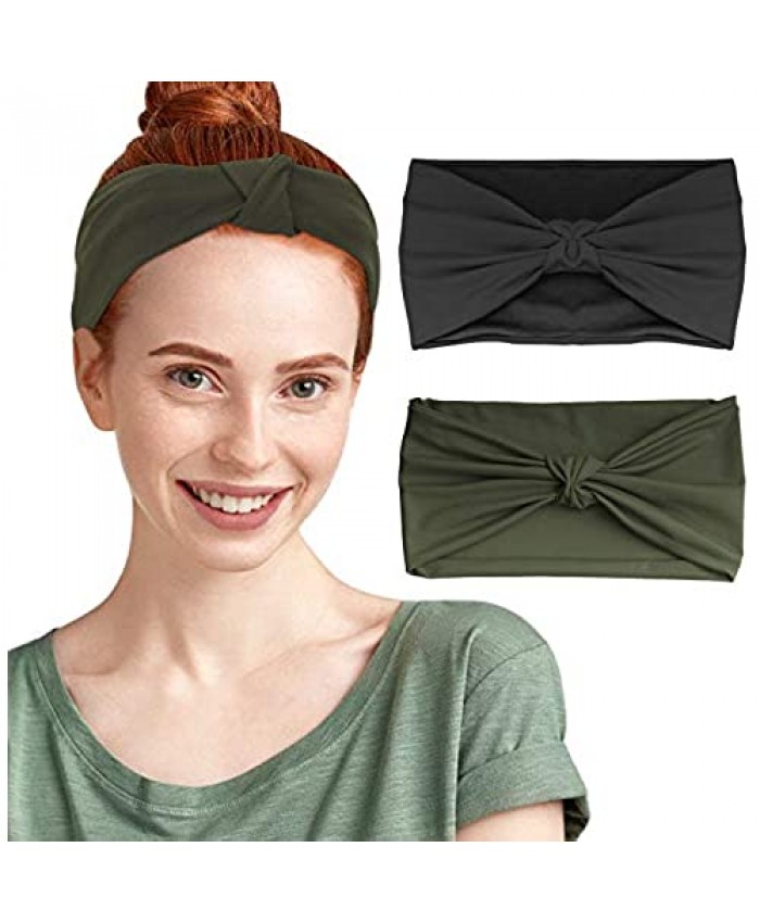MoKo Headbands for Women 2Pack Versatile Solid Headband Hair Wrap Multi-Style Casual Sports Headwear Stretchy Breathable Moisture Wicking Head Wrap for Workout Running Yoga