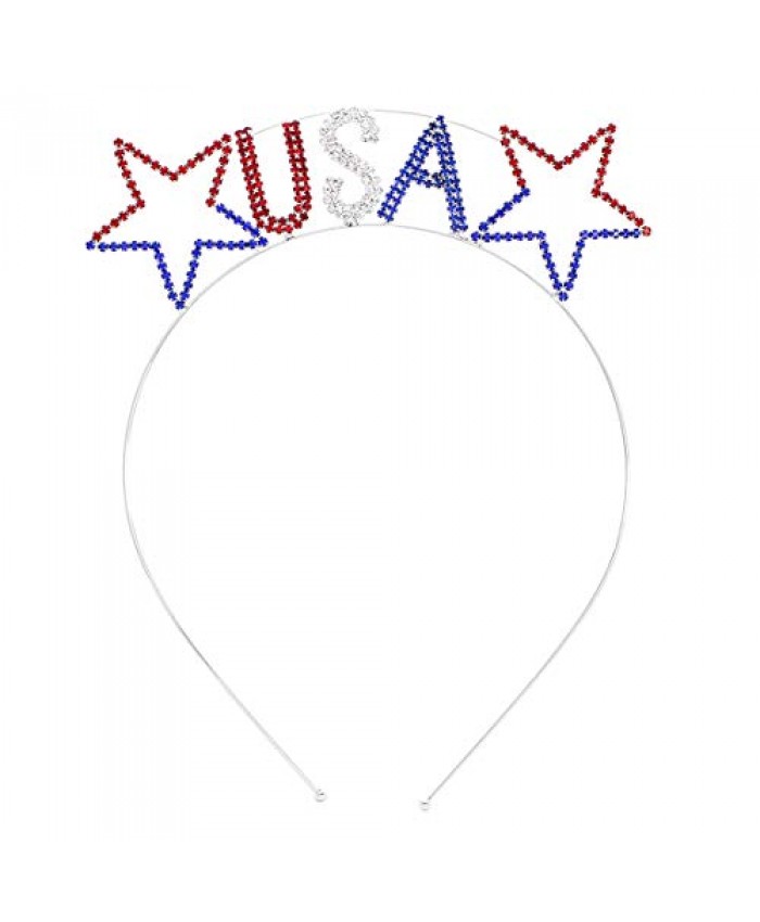 Rosemarie Collections Women's Patriotic USA Stars and Stripes Red White and Blue Tiara Headband (Red White and Blue USA)