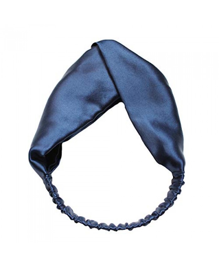 Share Maison Pure Natural Mulberry Silk Headband for Women Fashion Vintage Pure Color Stretchy High-Density 16MM Twisted Head Hair Wrap Accessory Turban for Girls (Navy Blue)