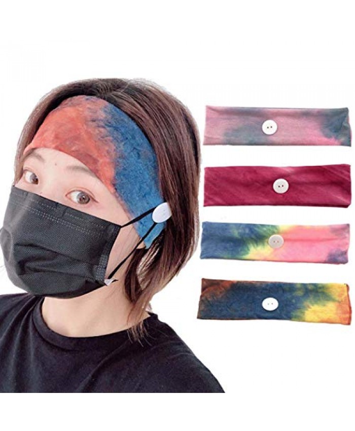 Victray Button Printed Headband Facemask Floral Head Wrap Wide Hairband Elastic Hair Accessories for Women and Girls (4 PCS) (2)