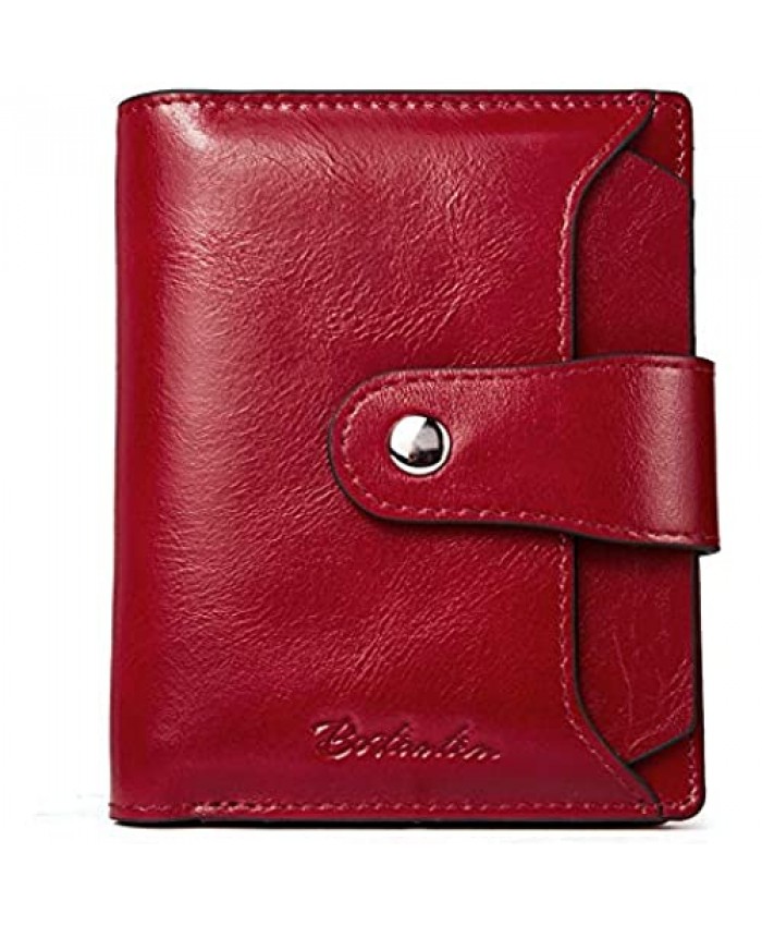 BOSTANTEN Small Leather Wallet for Women RFID Blocking Women's Bifold Walllet with Credit Card Holder Zipper Coin Pocket and ID Window Wine Red