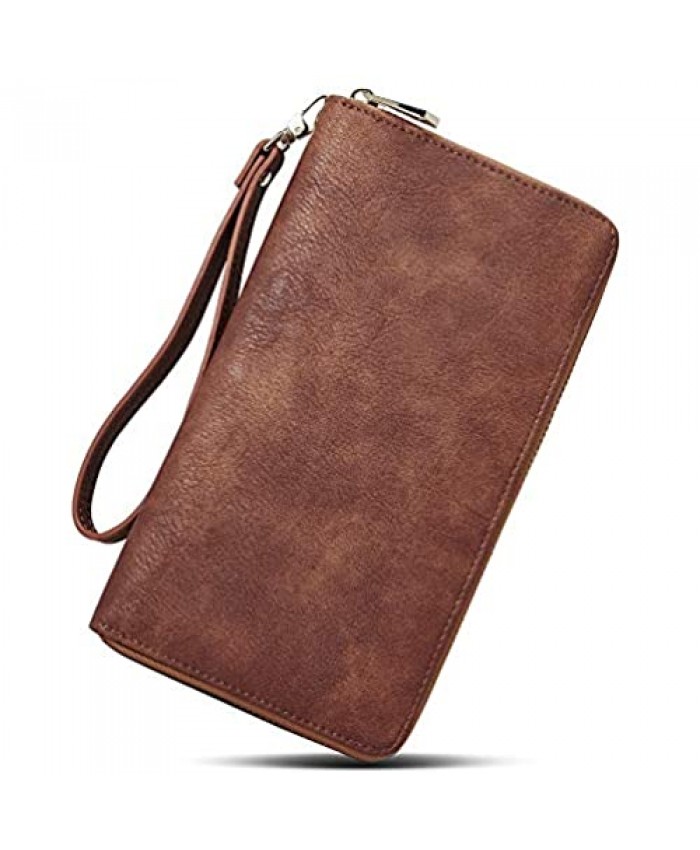CLUCI Womens Wallet Large Capacity Leather Designer Zip Around Card Lady Clutch Wristlet Billfolds Brown
