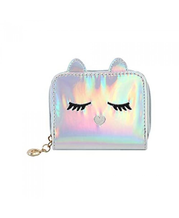 Eilova Orityle Holographic Cat Face Short Wallet Small Coin Purse for Women Girls