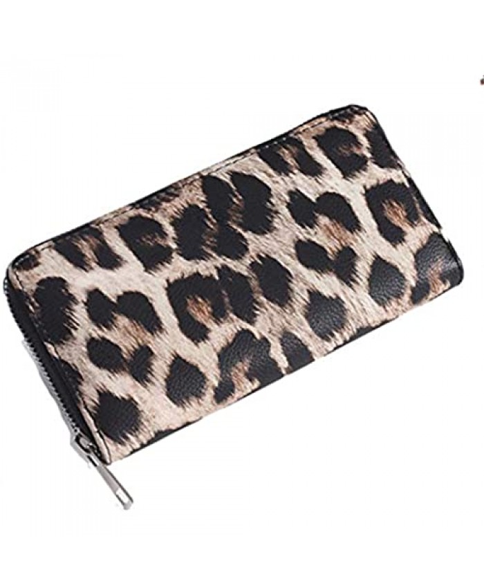 QUARKERA Leopard Print Wallets for Women Cheetah Animal Print Wallet and Purse Leather Zipper Closure Card Slots Brown