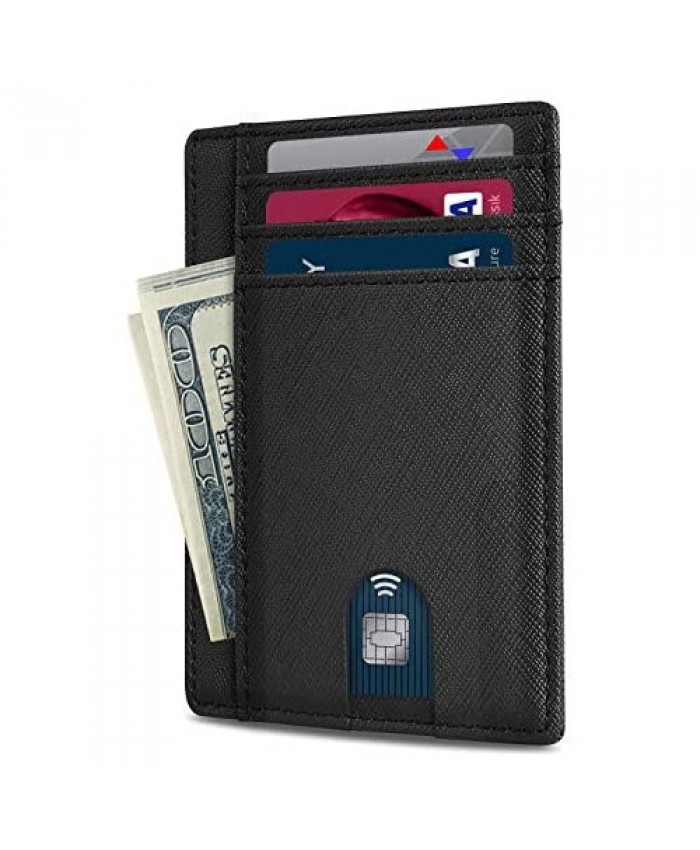 Slim Minimalist Wallet Men Front Pocket RFID Blocking Leather Skinny Wallets