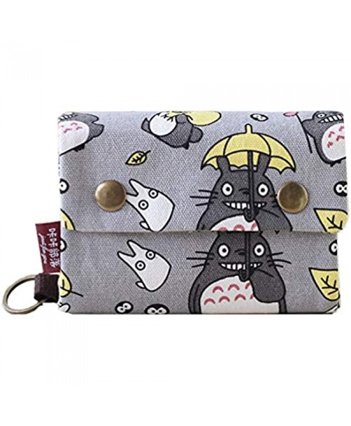 YaJaMa Women Girls Small Foldable Wallet Canvas Coins Purse with Keyring Key Wallet