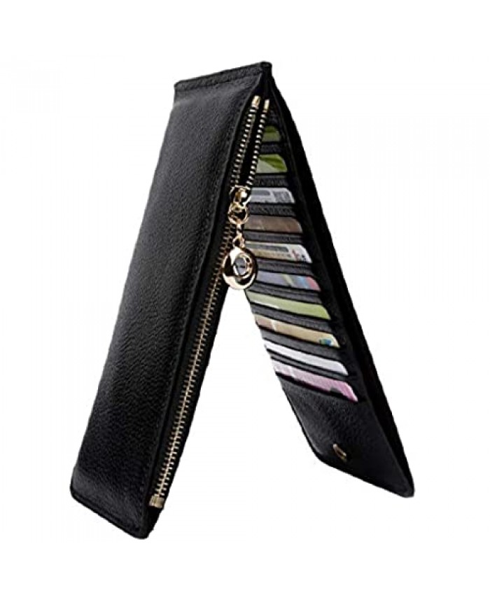 YALUXE Wallet for Women RFID Blocking Genuine Leather Multi Card Organizer with Zipper Pocket