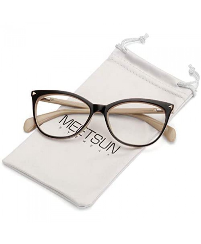 MEETSUN Non Prescription Glasses Frames For Women，Retro Cateye Fake Eyeglasses HD Clear Lens