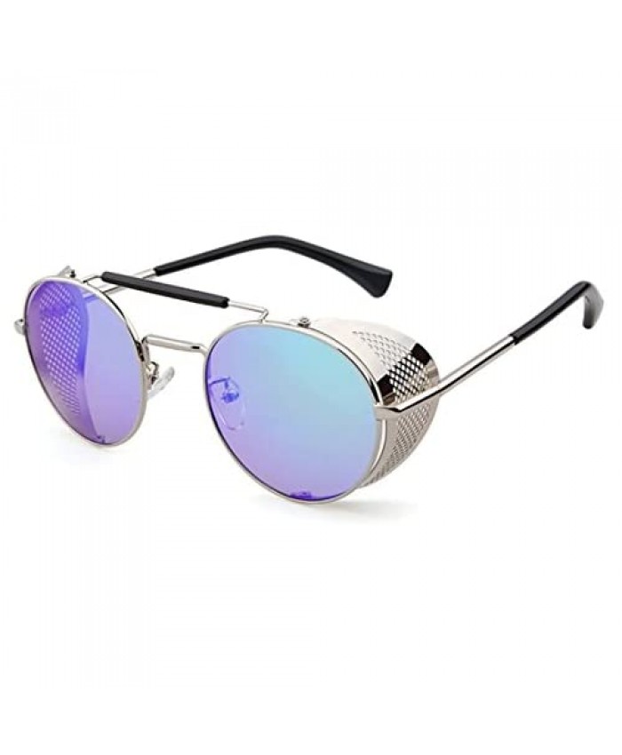 Flowertree STY056 Metal Frame Side Shield Oval 52mm Sunglasses (silver+green)
