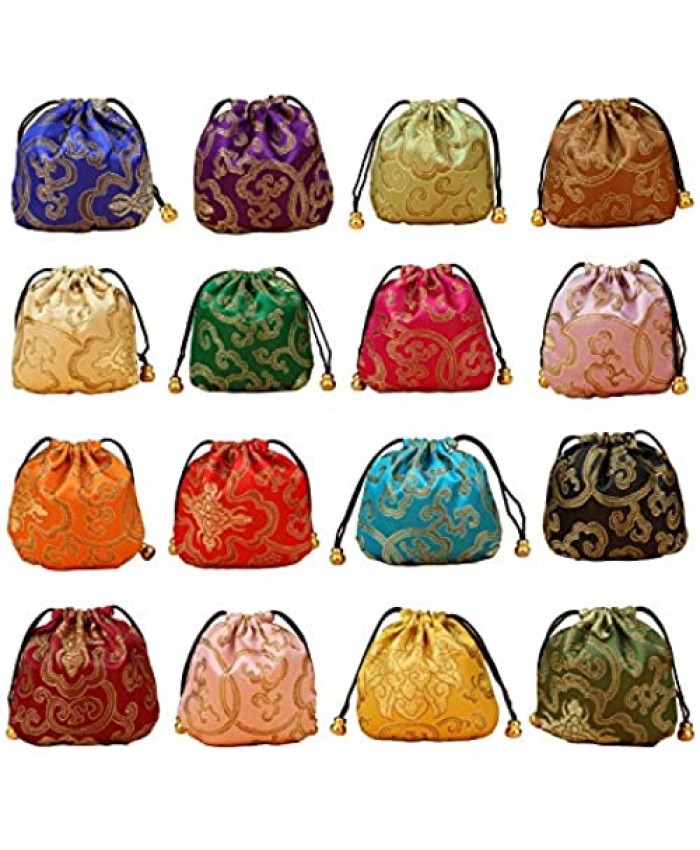 32PCS Silk Brocade Jewelry Pouch Bag Drawstring Coin Purse Gift Bag Value Set