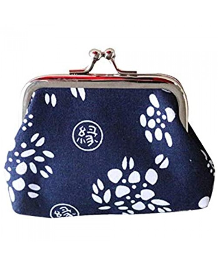 Adam Victor Creative Chinese/Japanese Vintage Retro Coin Purse- Mini Blue Clasp Pouch Key Bags Money Bag/Wallet Perfect Gifts for Girls Kids Purses Women Wallets Buckle Party Favors