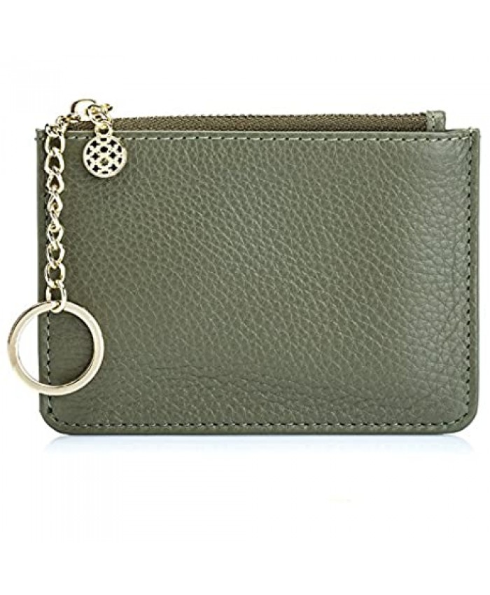 Aladin Leather Coin Purse with Key Chain Womens Small Zipper Card Holder Wallet