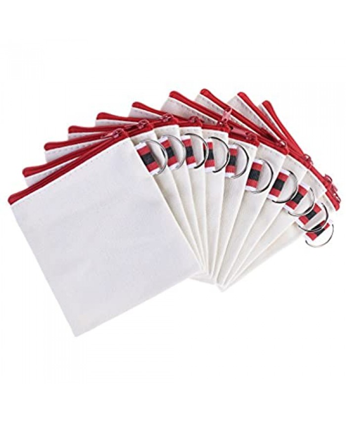 BCP 10pcs White Color Canvas Small Zipper Blank Coin Purses Pouches DIY Craft Bags (Red Zipper)