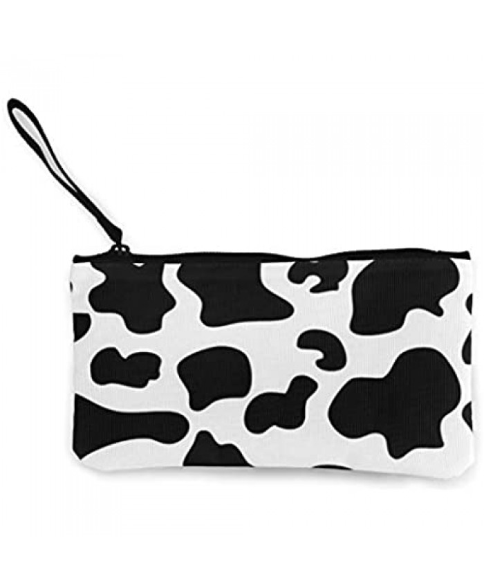 Canvas Coin Purse For Women Girls Animal Cow Zipper Change Pouch With Strap