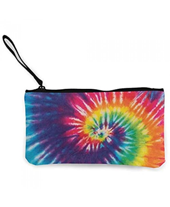 Canvas Coin Purse For Women Girls Rainbow Tie Dye Zipper Change Pouch With Strap