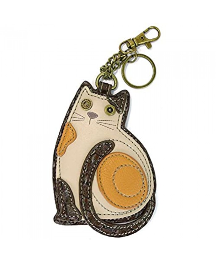Chala Key Fob/Coin Purse - LaZzy Cat White & Brown