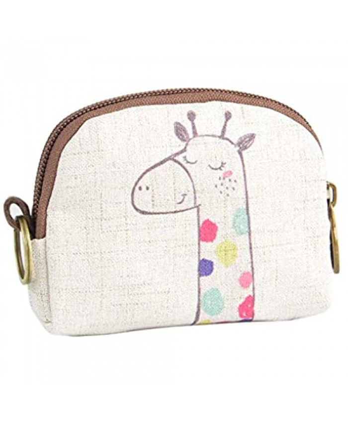 Change Purse Canvas Little Coin Pouch Wallet Bag Key Holder For Women and Girls(Giraffe)