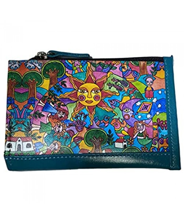 Colorful Leather Mexican Painting Kurven Coin Purse
