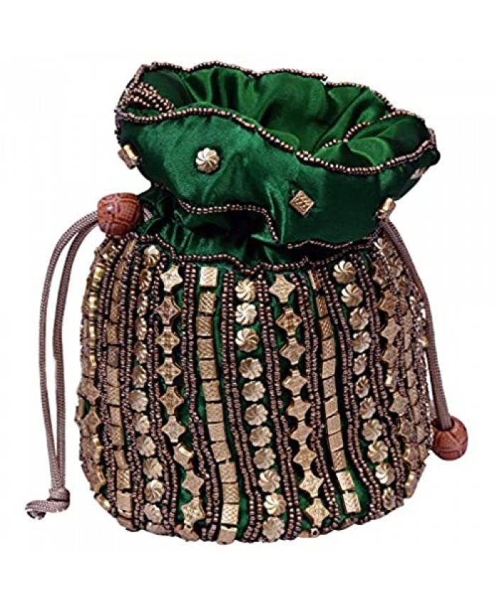 Craft Trade Silk Beaded Potli Bag Drawstring Embroidered Ethnic Designer Pouch/Coin/Jewellery Purse for Women & Girls