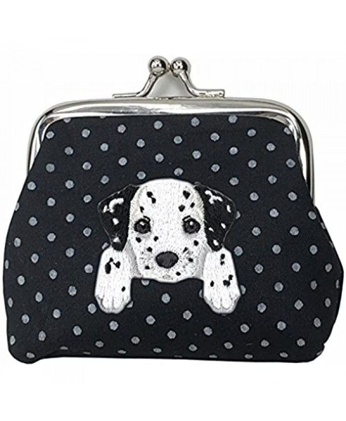 [ DALMATIAN ] Cute Embroidered Puppy Dog Buckle Coin Purse Wallet [ Black Polka Dots ]