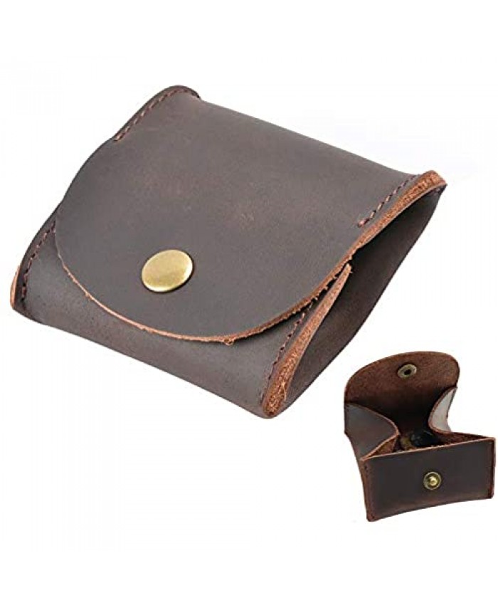 Genuine Leather Coin Case Handmade Coin Purse Coin Pouch Bag Wallet (Coffee)