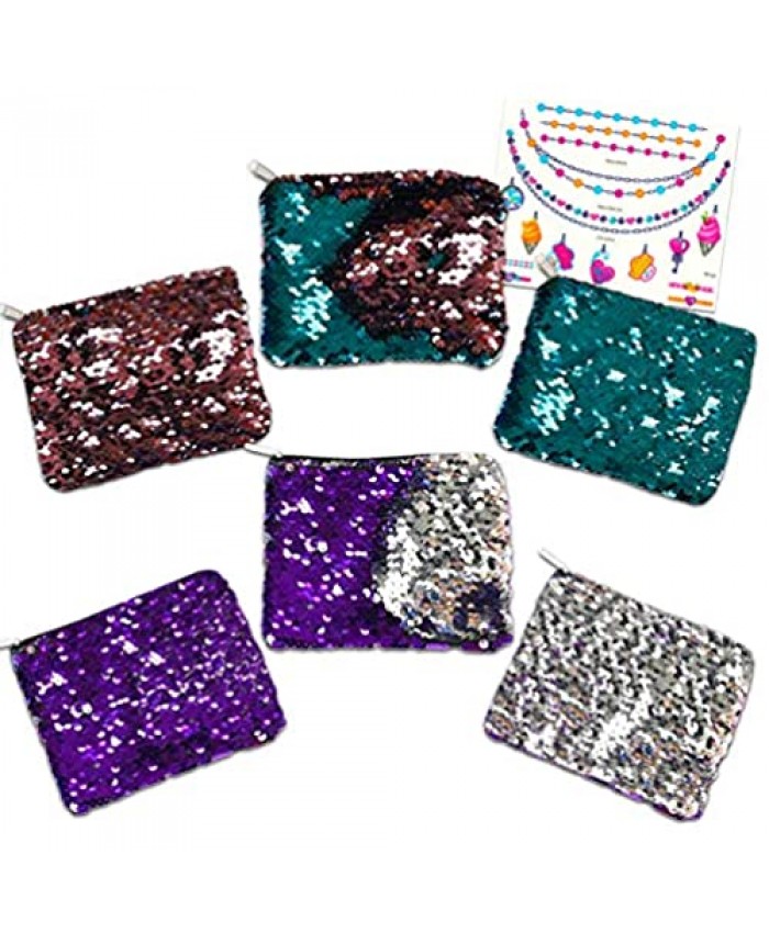 Glitter Bags for Kids Girls Women Sequin Wallet Bundle - 6 Pack Sequin Coin Purse Glitter Travel Accessories Bag (Sequin Coin Purses Bulk)