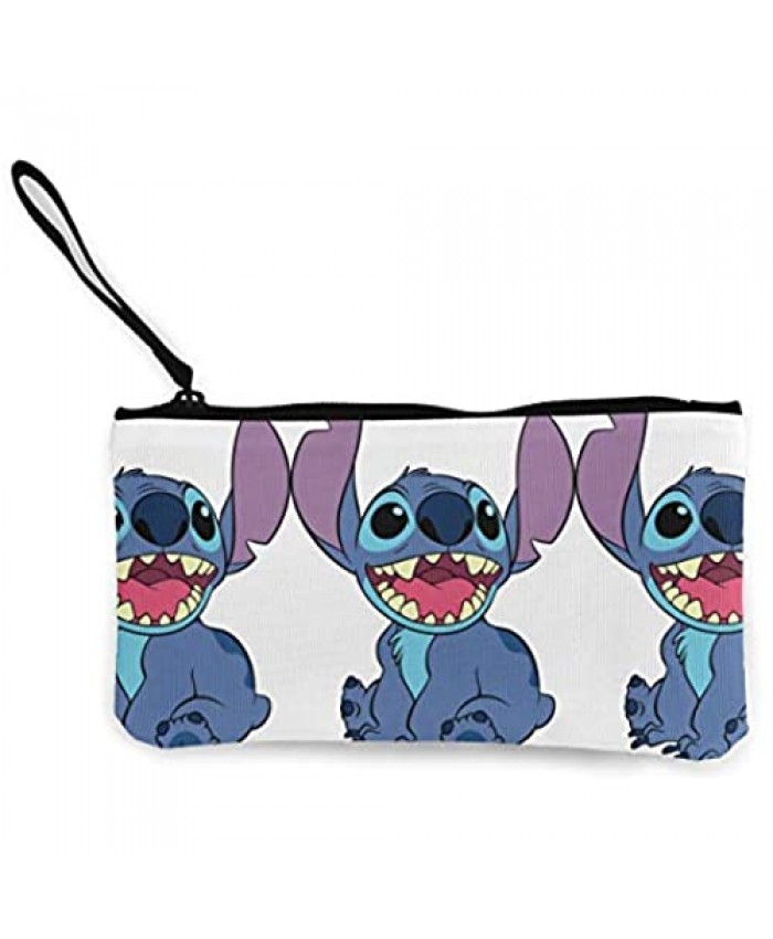 JINUNNU Lilo Stitch Printed Canvas Change Coin Purse Holder Zip Wallet Cellphone Bag with Handle