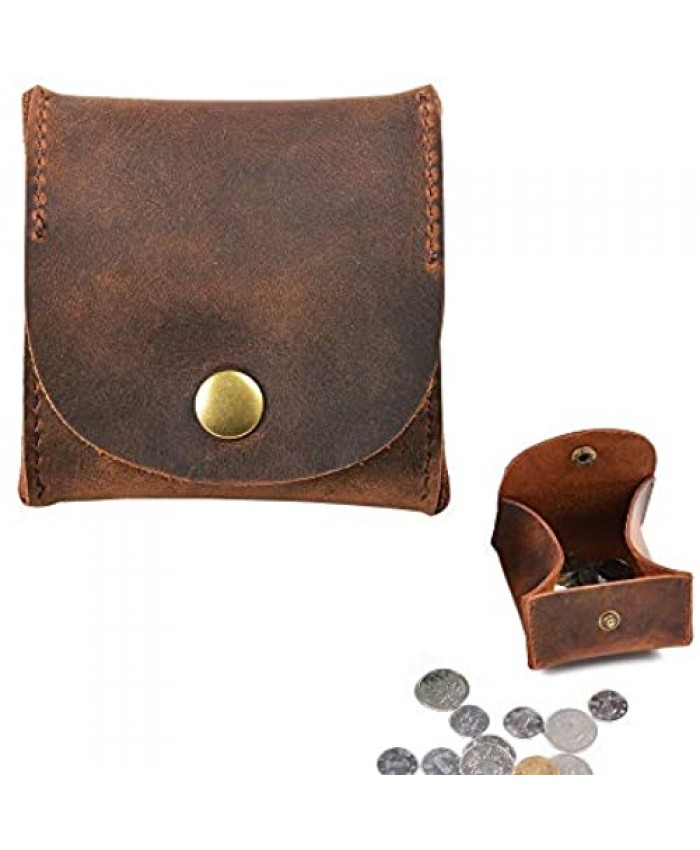 Juland Rustic Leather Moon Pocket Coin Case Genuine Leather Squeeze Coin Purse Pouch Change Holder Tray Purse Wallet for Men & Women - Brown