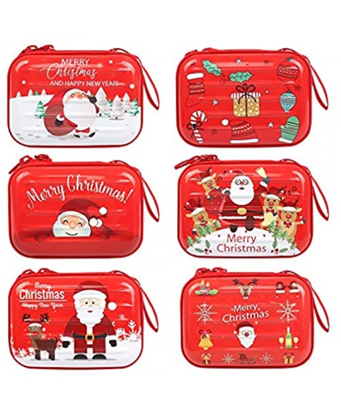 Kulannder 6 PCS Christmas Coin Purses Santa Claus Storage Pouch Box with Zipper Mini Wallet Candy Pouch Bag for Earphone Data Cables Storage