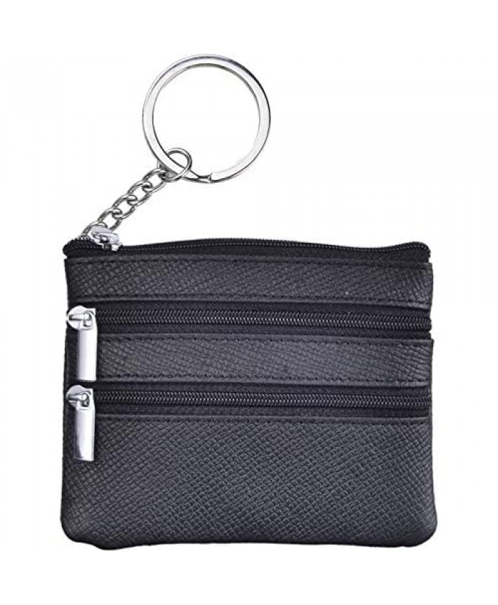 Leamekor Womens Mini Coin Purse Wallet Genuine Leather Zip Pouch Keychain Ring