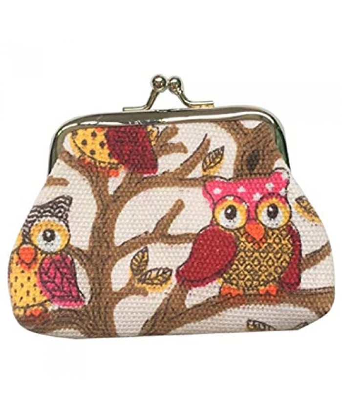 Lovely Owls Pattern Coin Purse- Mini Owl Design Clasp Pouch Wallet Key Bags Money Bag Perfect Present for Purses Women Girls Wallets Buckle Party Favors