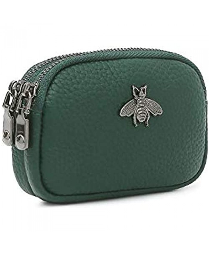 Maigbao Leather Coin Purse 2 Zipper Pocket Small Pouch Change Mini Wallet (green)