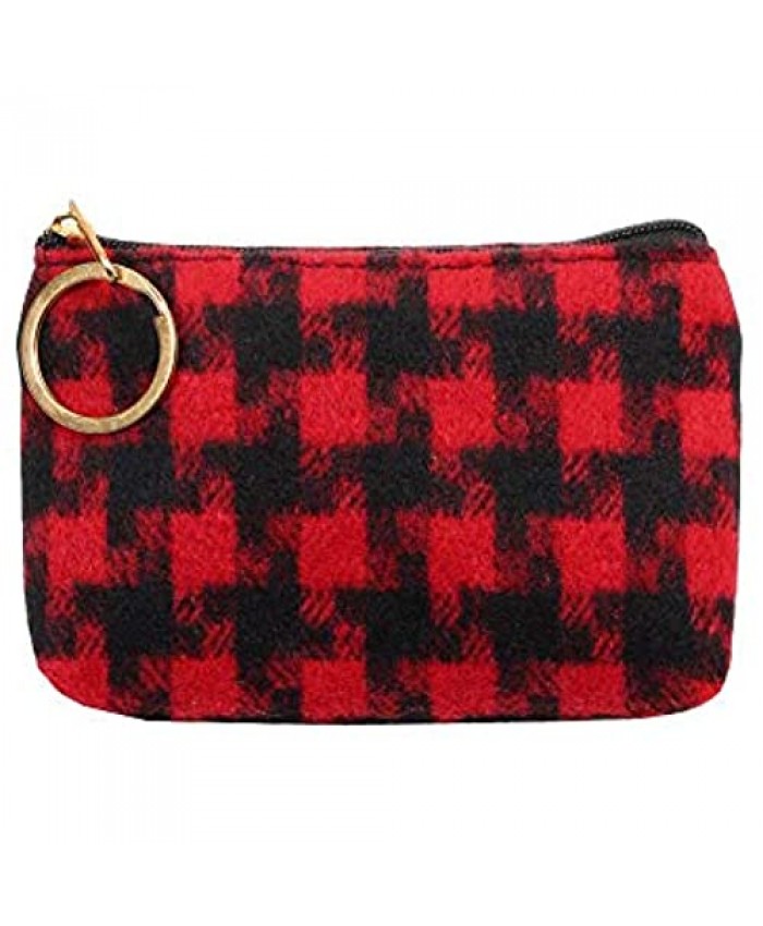 Red and Black Fleece Coin Purse Change Pocket